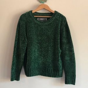 Kelly green boxy chenille sweater, size M